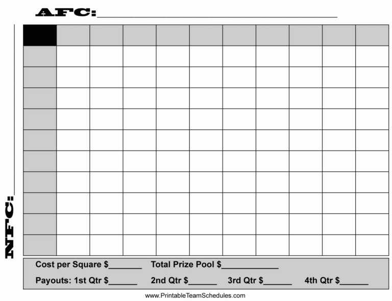 16 Square Football Board Template Super Bowl Squares Football 