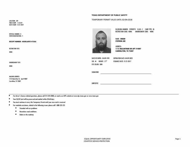 Texas Temp Driver’s Permit, Template, Printable, Temporary Texas Id