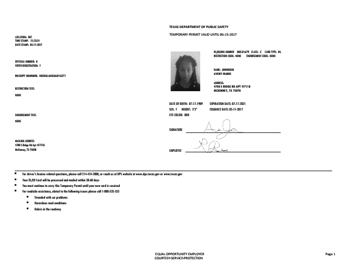 Texas Temporary Driver s License Template