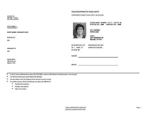 Texas Temp Driver s Permit Template Printable Temporary Texas Id 