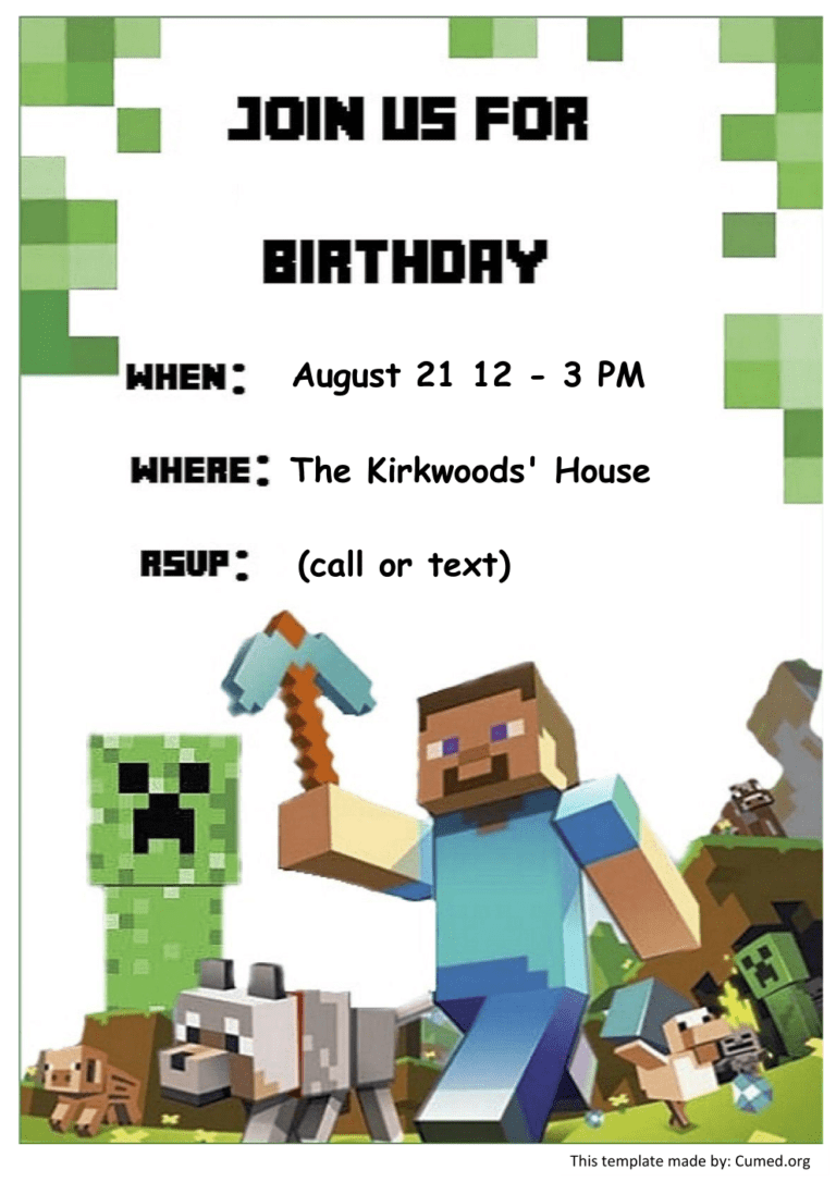 Minecraft Birthday Card Template