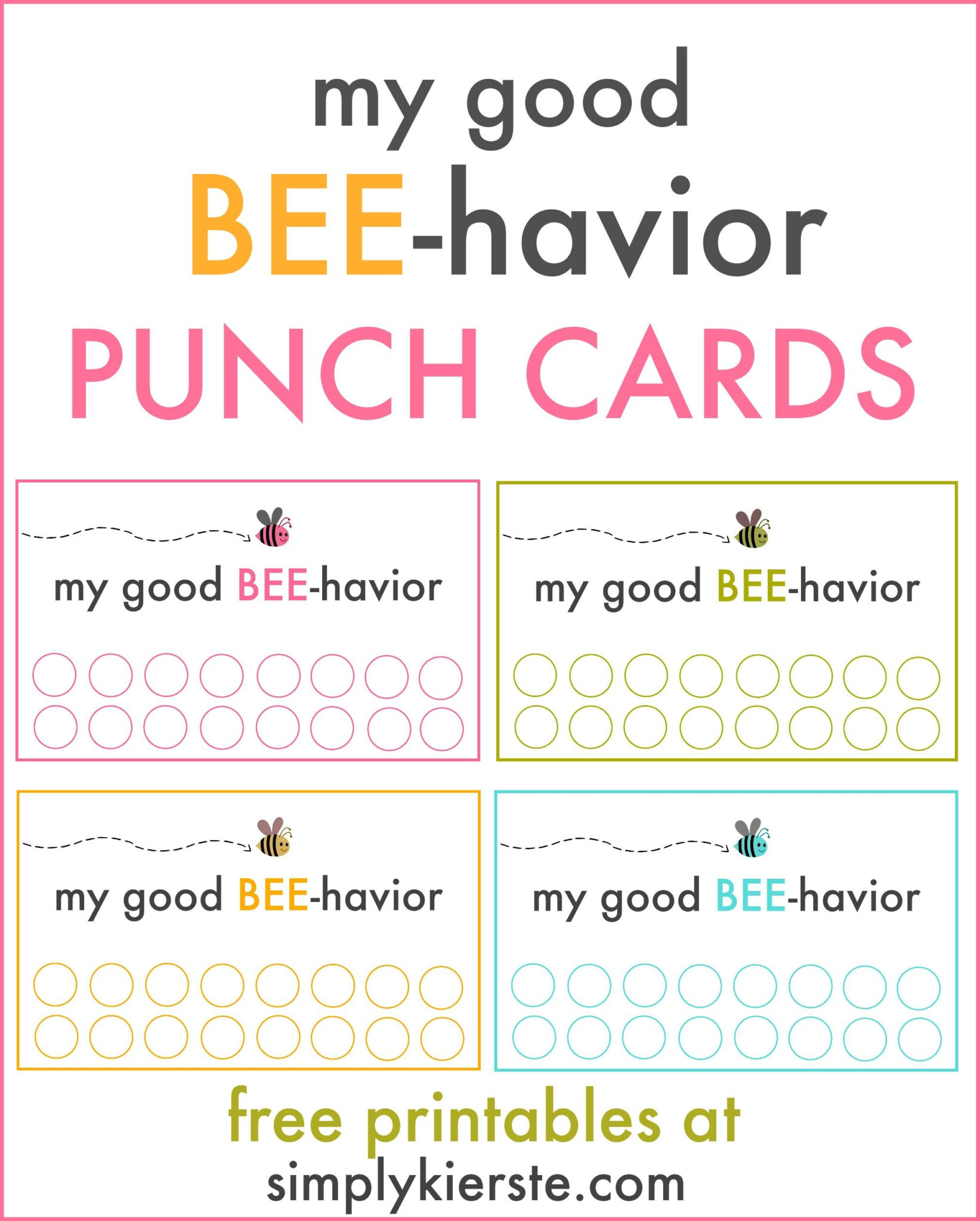 Good Behavior Punch Cards Behavior Punch Cards, Kids Free Printable